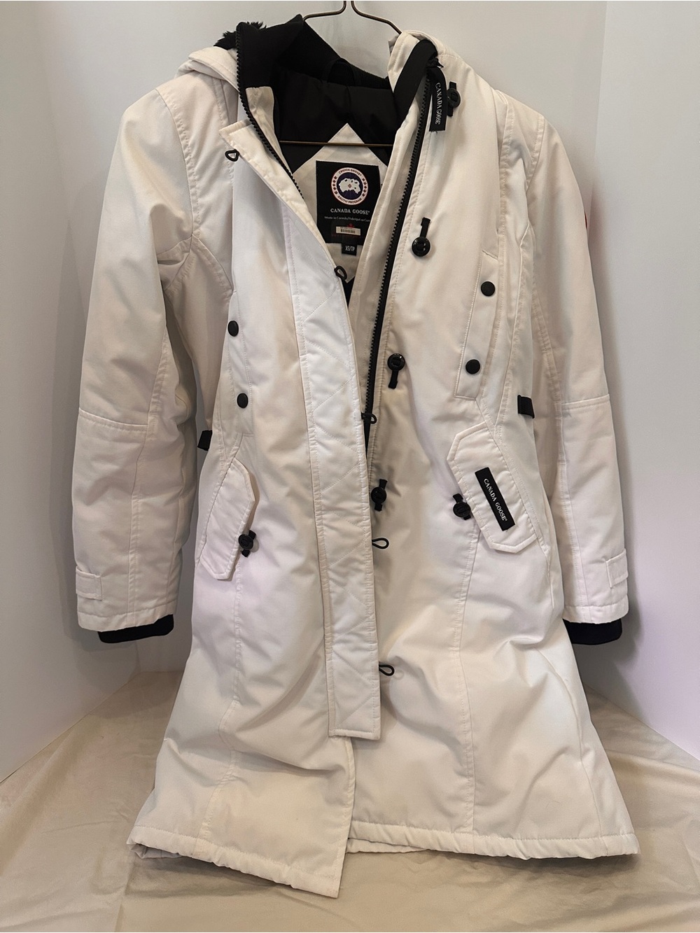 Canada Goose Women's White Trench Coat with Black Trim